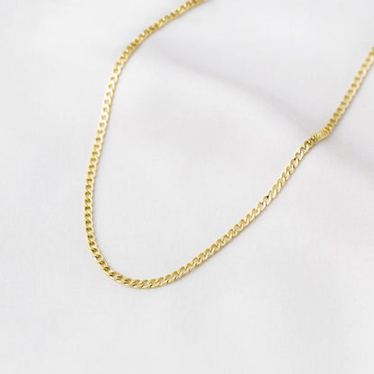 Gold Necklace 3mm Curb Chain Layering Statement Jewelry
