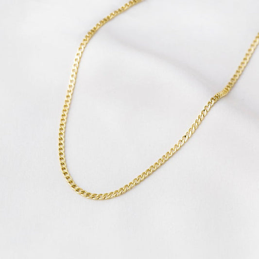Gold Necklace 3mm Curb Chain Layering Statement Jewelry