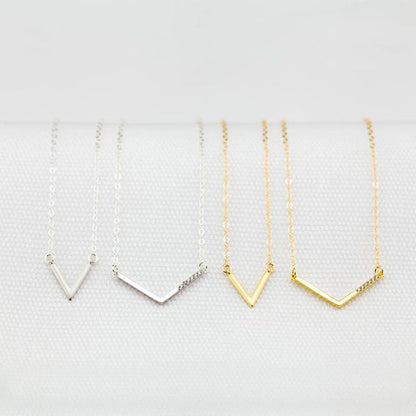 14k Gold V Bar Necklace with 6 Natural DIAMONDS