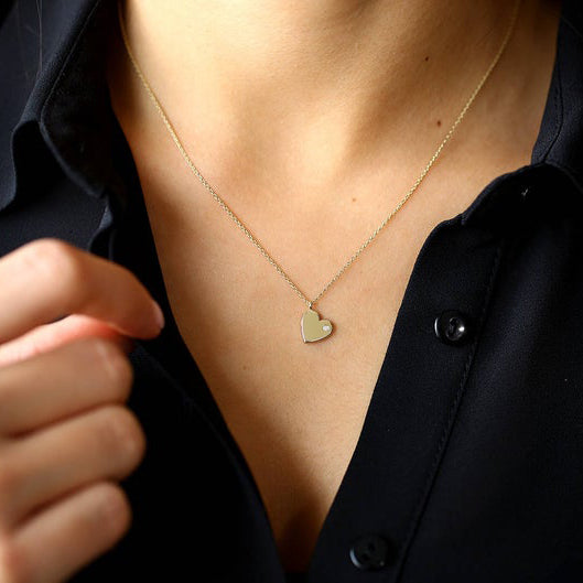 Diamond Heart Necklace in 14k Solid Gold Graduation Gift