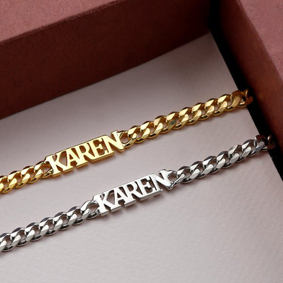 5mm Curb Chain Bracelet with Name Couple's Gift