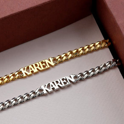 5mm Curb Chain Bracelet with Name Couple's Gift