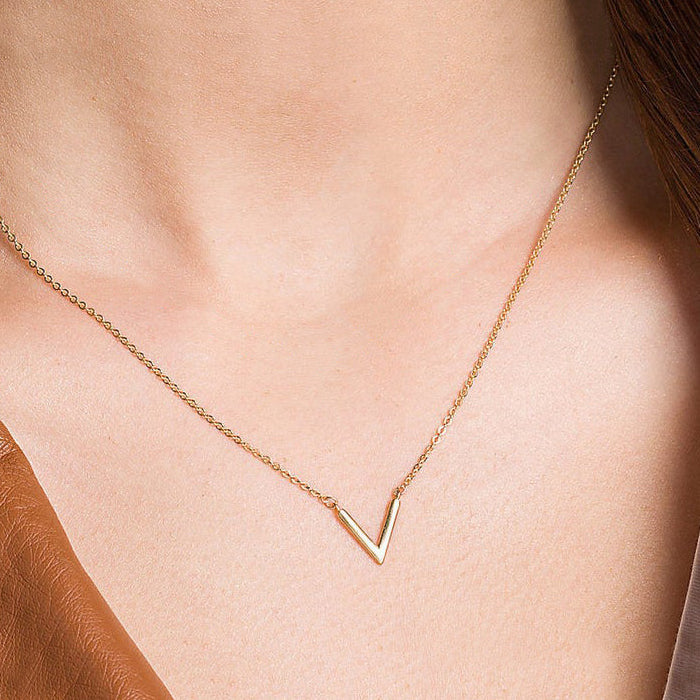 14k Gold V Bar Necklace with 6 Natural DIAMONDS