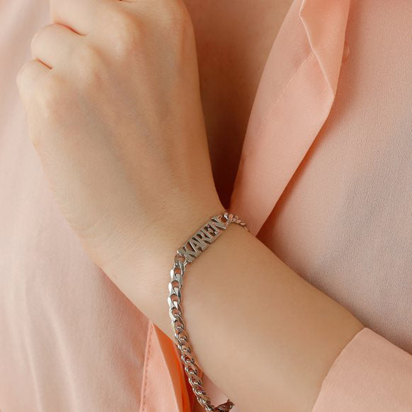 5mm Curb Chain Bracelet with Name Couple's Gift