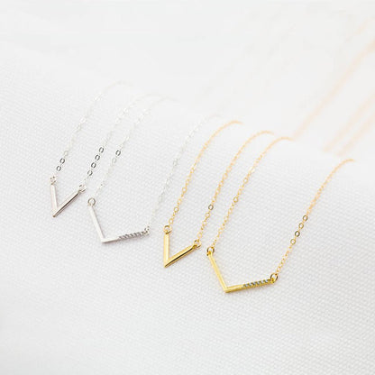 Chevron Necklace V Pendant with 6 Genuine Diamonds