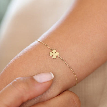 14k Gold Charm Bracelet Four Leaf Clover Fine Jewelry