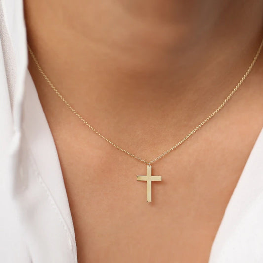 Elegant Cross Necklace 14k Gold Simple Jewelry