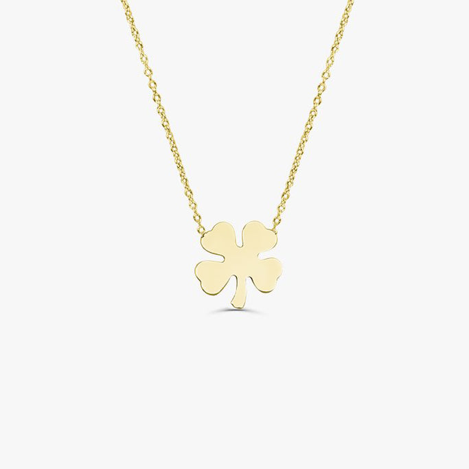 Four Leaf Clover Necklace 14k Solid Gold Mini Pendant