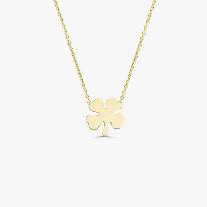 Four Leaf Clover Necklace 14k Solid Gold Mini Pendant