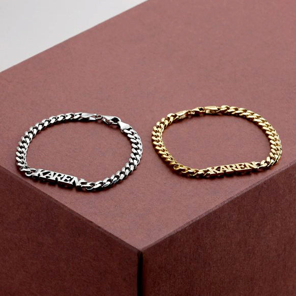 5mm Curb Chain Bracelet with Name Couple's Gift