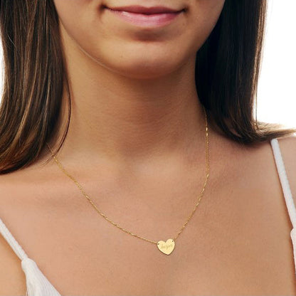 Solid Gold Heart Necklace with Chain Custom Engraving