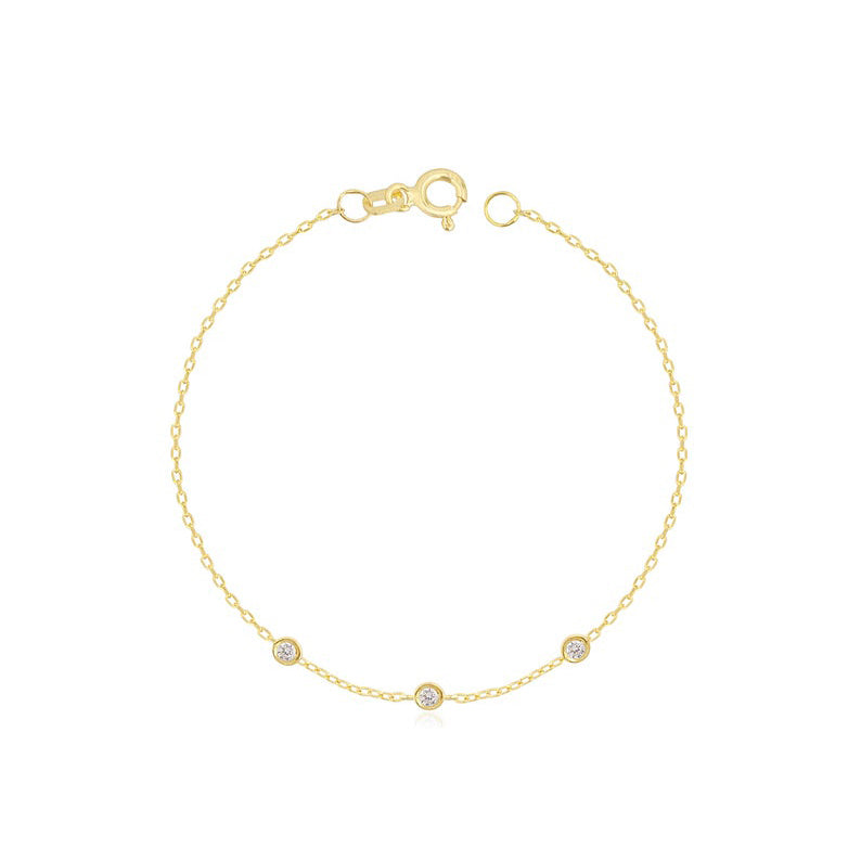 3 Diamonds Women's Bracelet in 14k Solid Gold