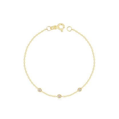 3 Diamonds Women's Bracelet in 14k Solid Gold