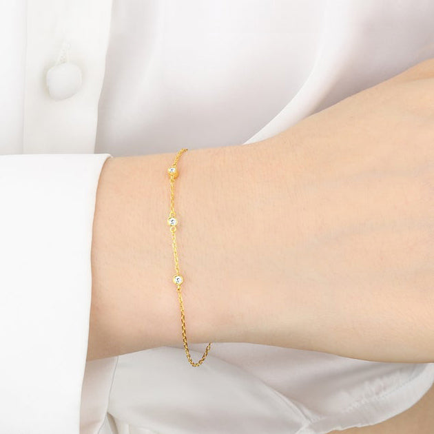 3 Diamonds Women's Bracelet in 14k Solid Gold