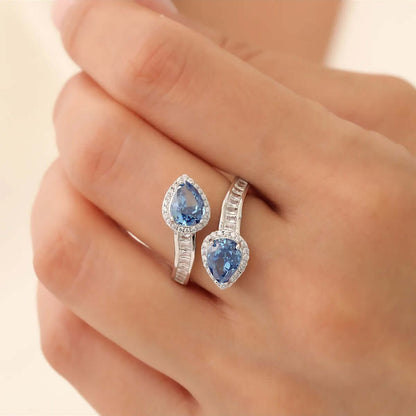 S925 Sterling Silver Pear-Shaped Royal Blue Gem Ring