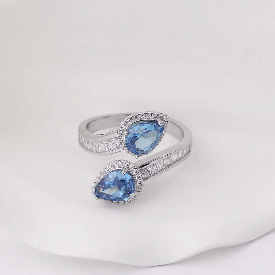 S925 Sterling Silver Pear-Shaped Royal Blue Gem Ring