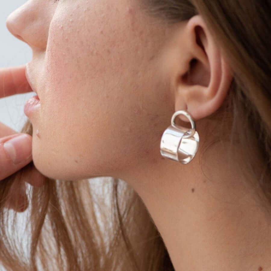 Interlocked Rings Solid Silver Earrings Modern Handmade Jewelry