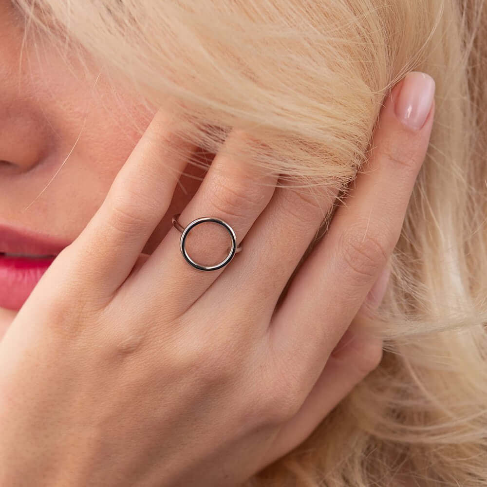 Open Circle Wire Ring in Sterling Silver Geometric Jewelry
