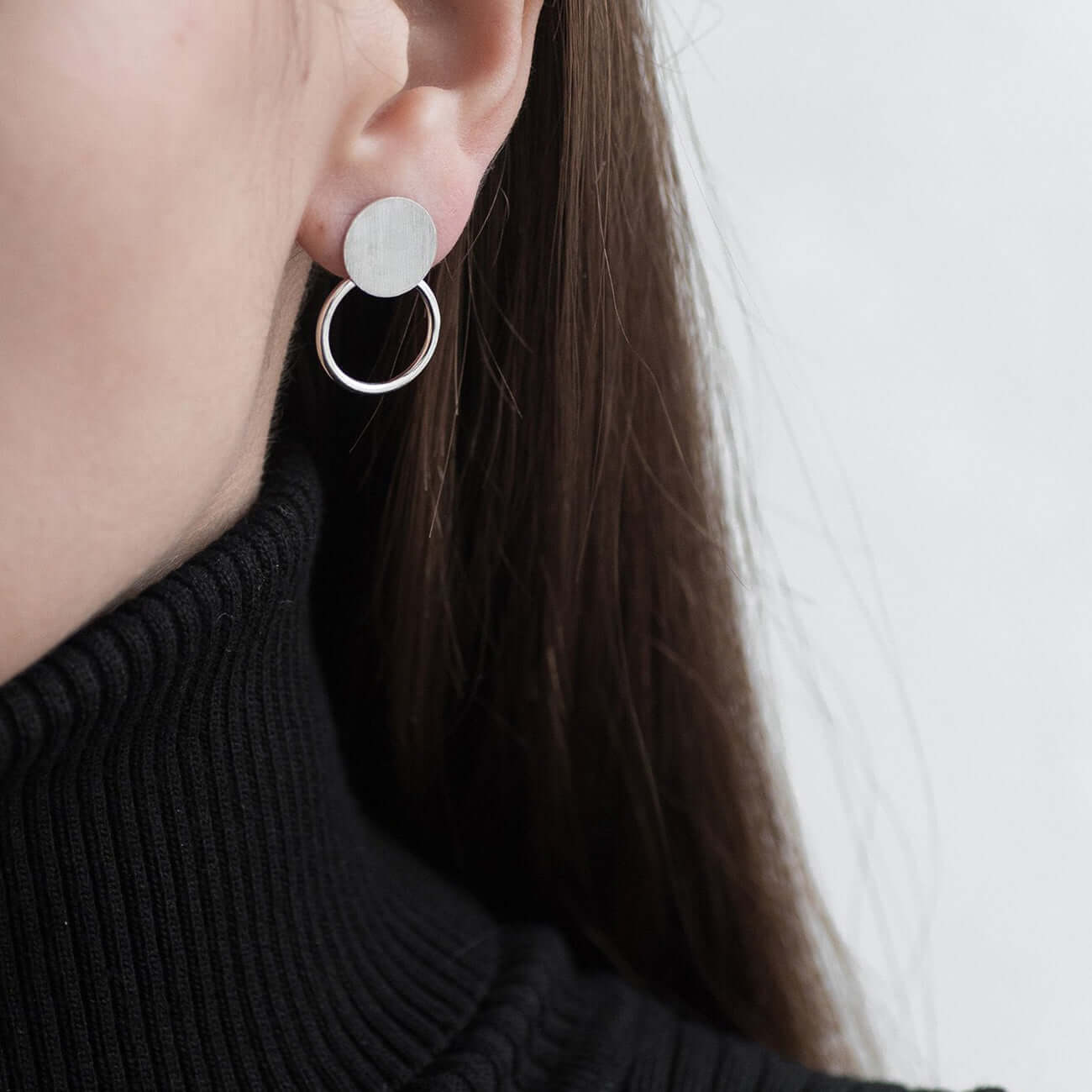 Circle Stud Earrings 925 Silver Front Hoops Handmade Jewelry