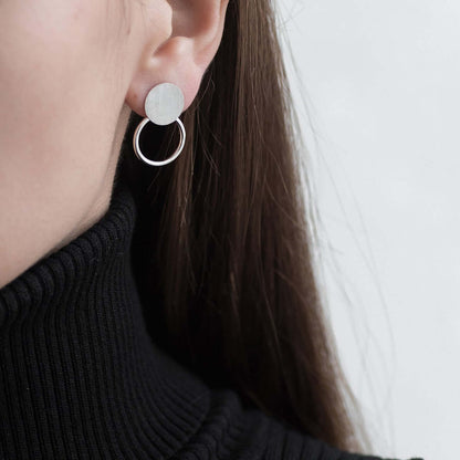 Circle Stud Earrings 925 Silver Front Hoops Handmade Jewelry