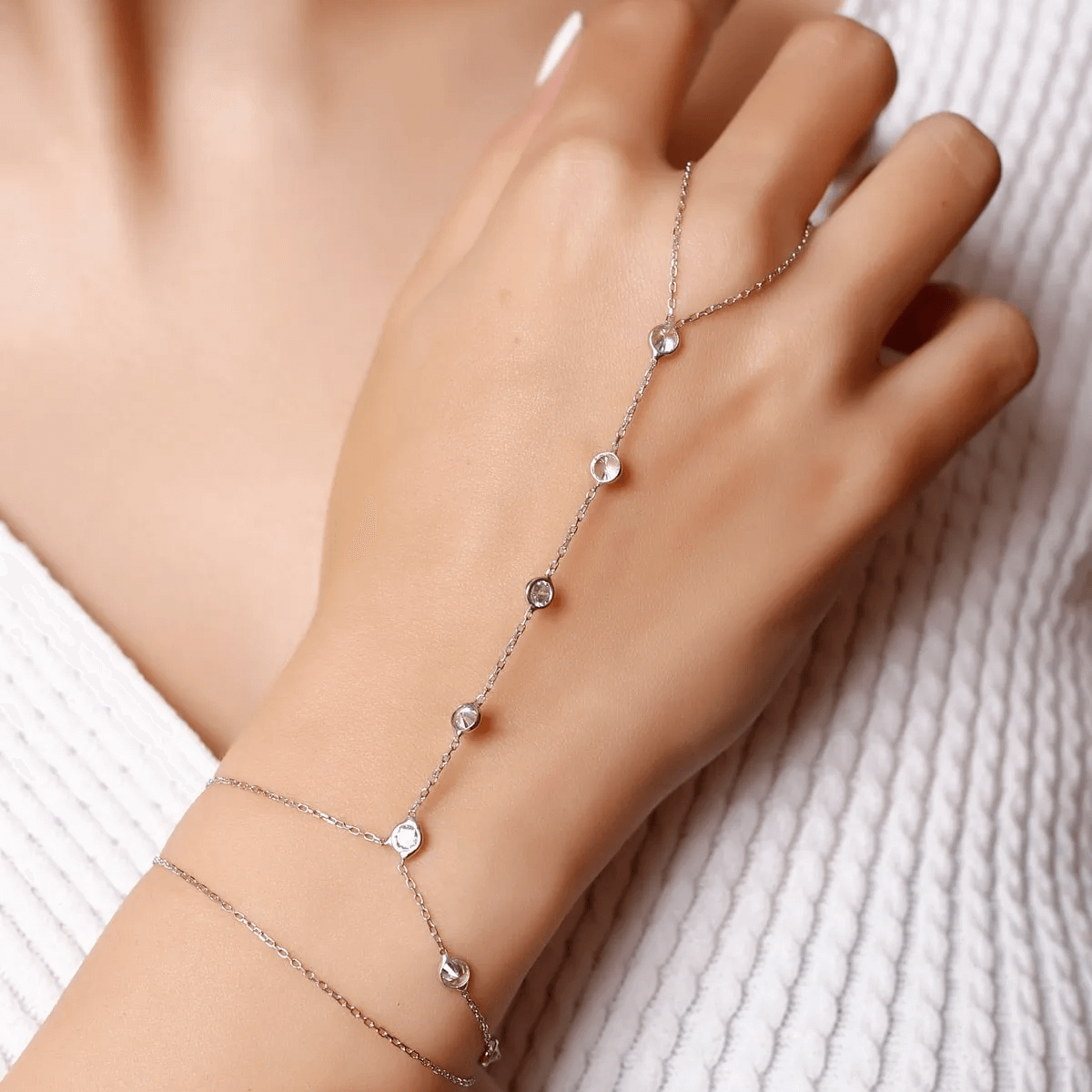 Dainty Crystal Handchain 925 Silver Slave Bracelet