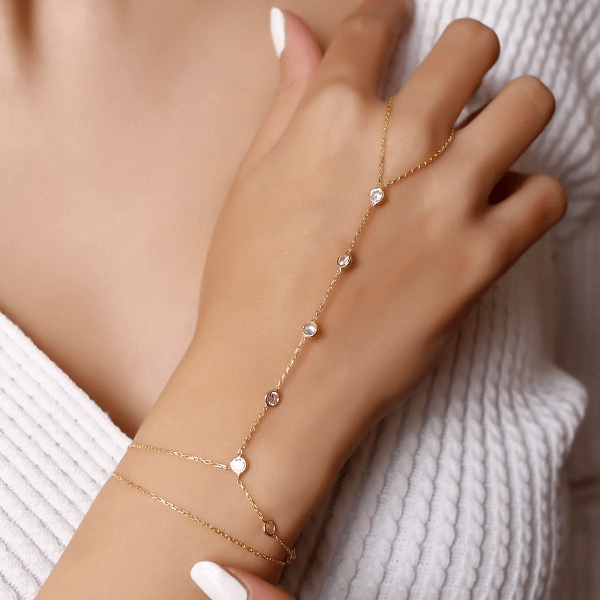 Dainty Crystal Handchain 925 Silver Slave Bracelet