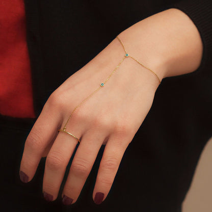 Slave Bracelet with Ring Attached Gold Plated Hand Chain