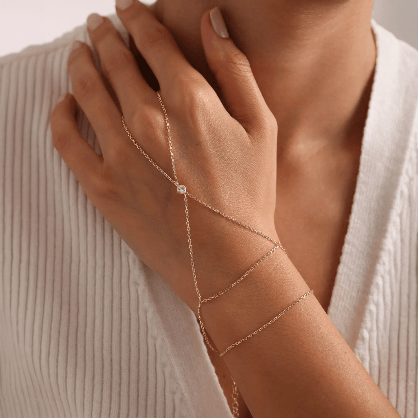 Solitaire Hand Chain Gold-Plated Silver Double Wrap Bracelet