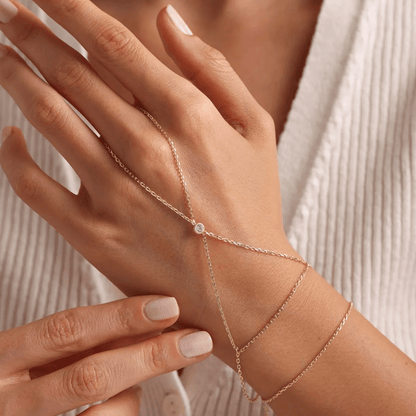 Solitaire Hand Chain Gold-Plated Silver Double Wrap Bracelet