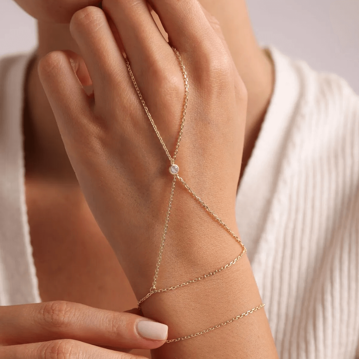 Solitaire Hand Chain Gold-Plated Silver Double Wrap Bracelet