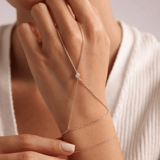 Solitaire Hand Chain Gold-Plated Silver Double Wrap Bracelet