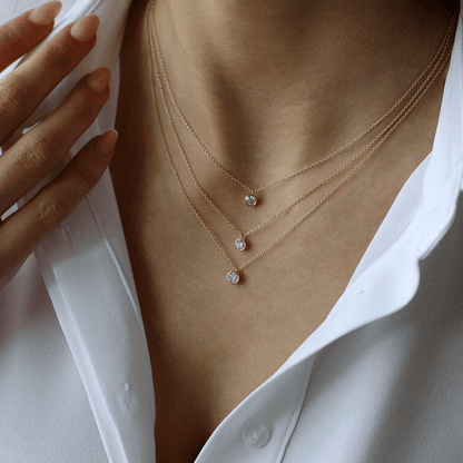 Floating Diamond Necklace Silver Chain & Bezel Solitaire Pendant