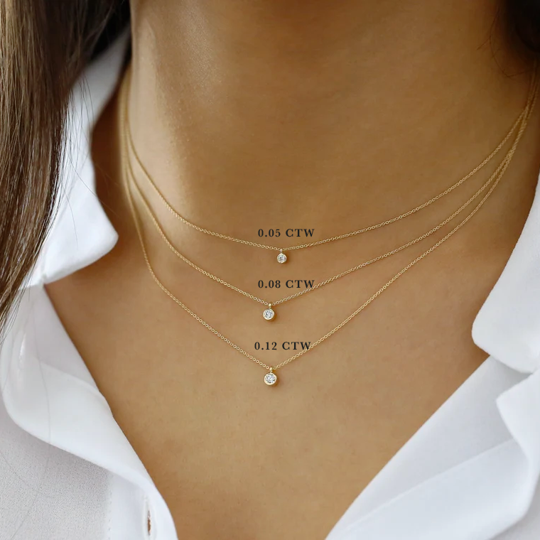 Dainty Diamond Necklace Solitaire Pendant with Silver Chain