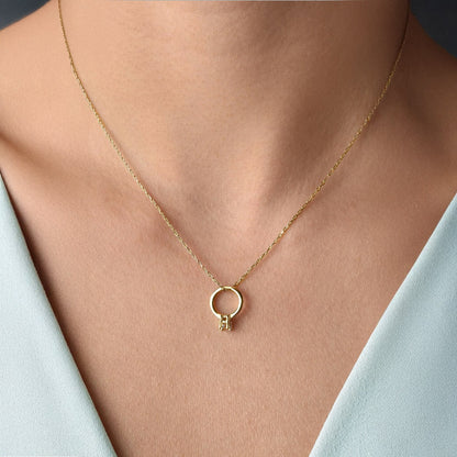 Solitaire Diamond Ring Gold-Plated Silver Pendant Necklace