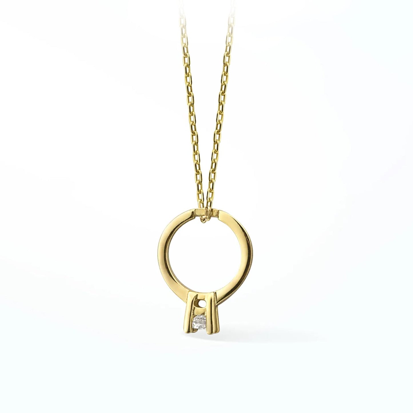 Solitaire Diamond Ring Gold-Plated Silver Pendant Necklace