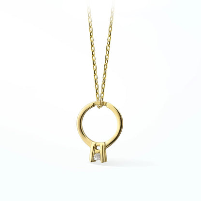 Solitaire Diamond Ring Gold-Plated Silver Pendant Necklace