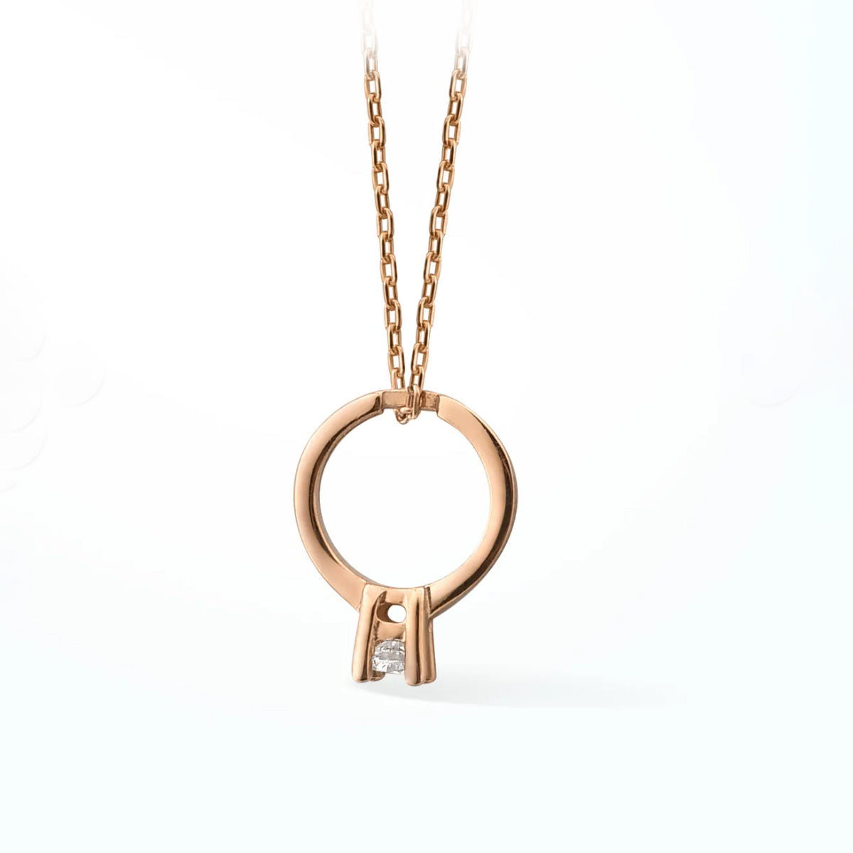 Solitaire Diamond Ring Gold-Plated Silver Pendant Necklace