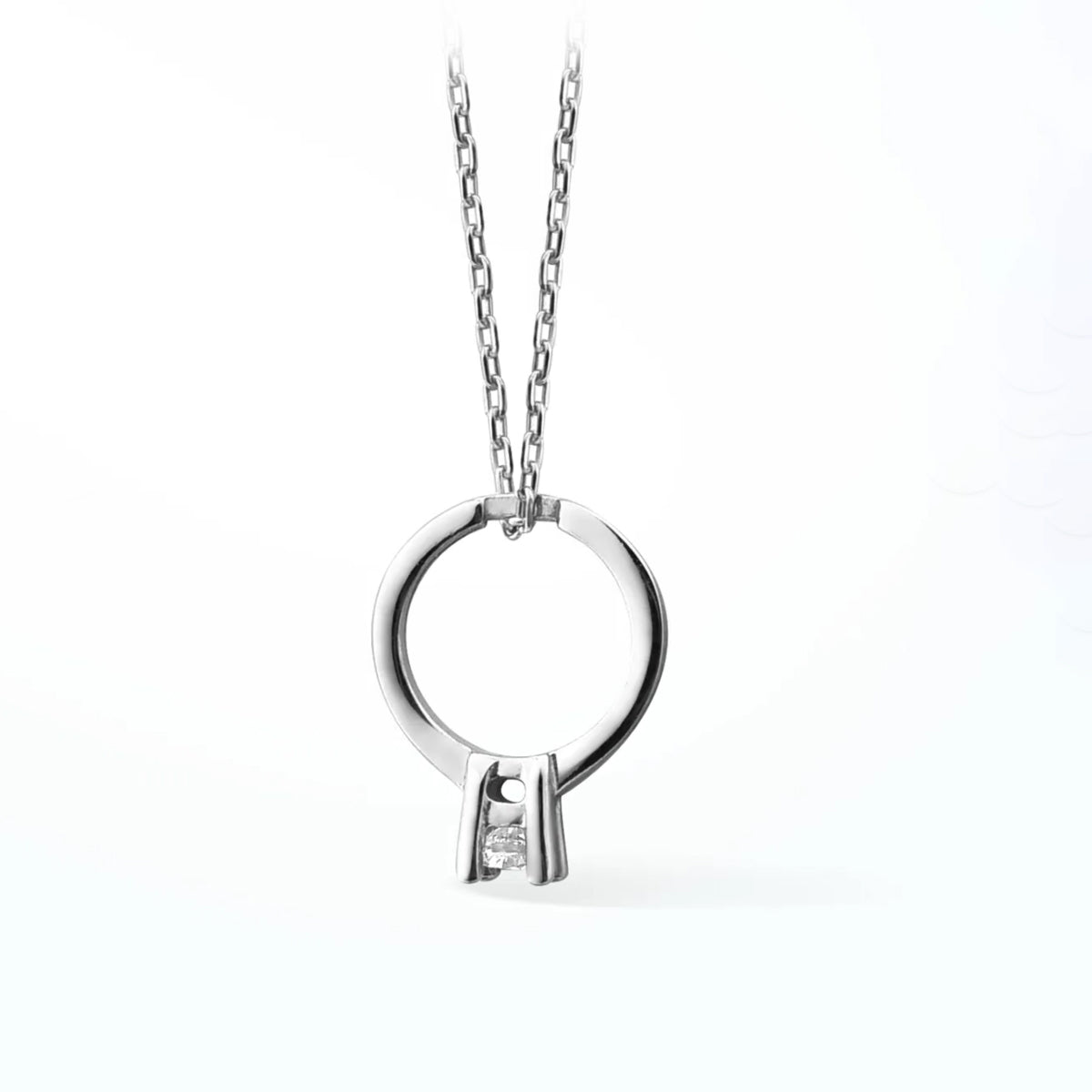 Solitaire Diamond Ring Gold-Plated Silver Pendant Necklace