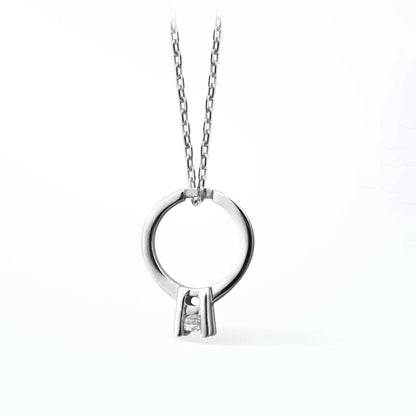 Solitaire Diamond Ring Gold-Plated Silver Pendant Necklace