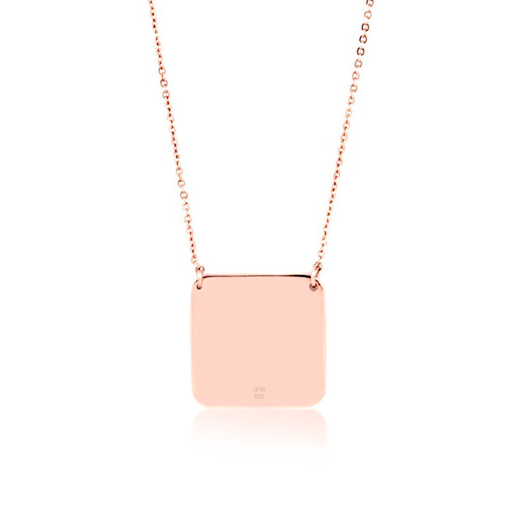 Engraved Necklace Silver Personalized Square Pendant
