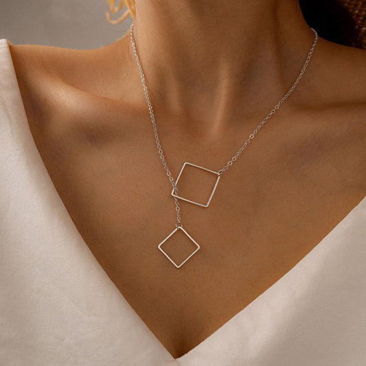 Interlocking Squares Necklace Simple Design Silver Jewelry