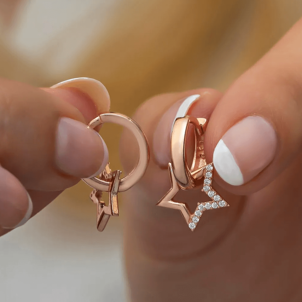 925 Sterling Silver Dangle Star Mini Hoop Earrings