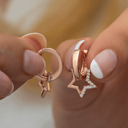 925 Sterling Silver Dangle Star Mini Hoop Earrings