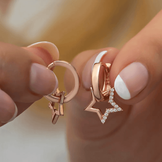 925 Sterling Silver Dangle Star Mini Hoop Earrings