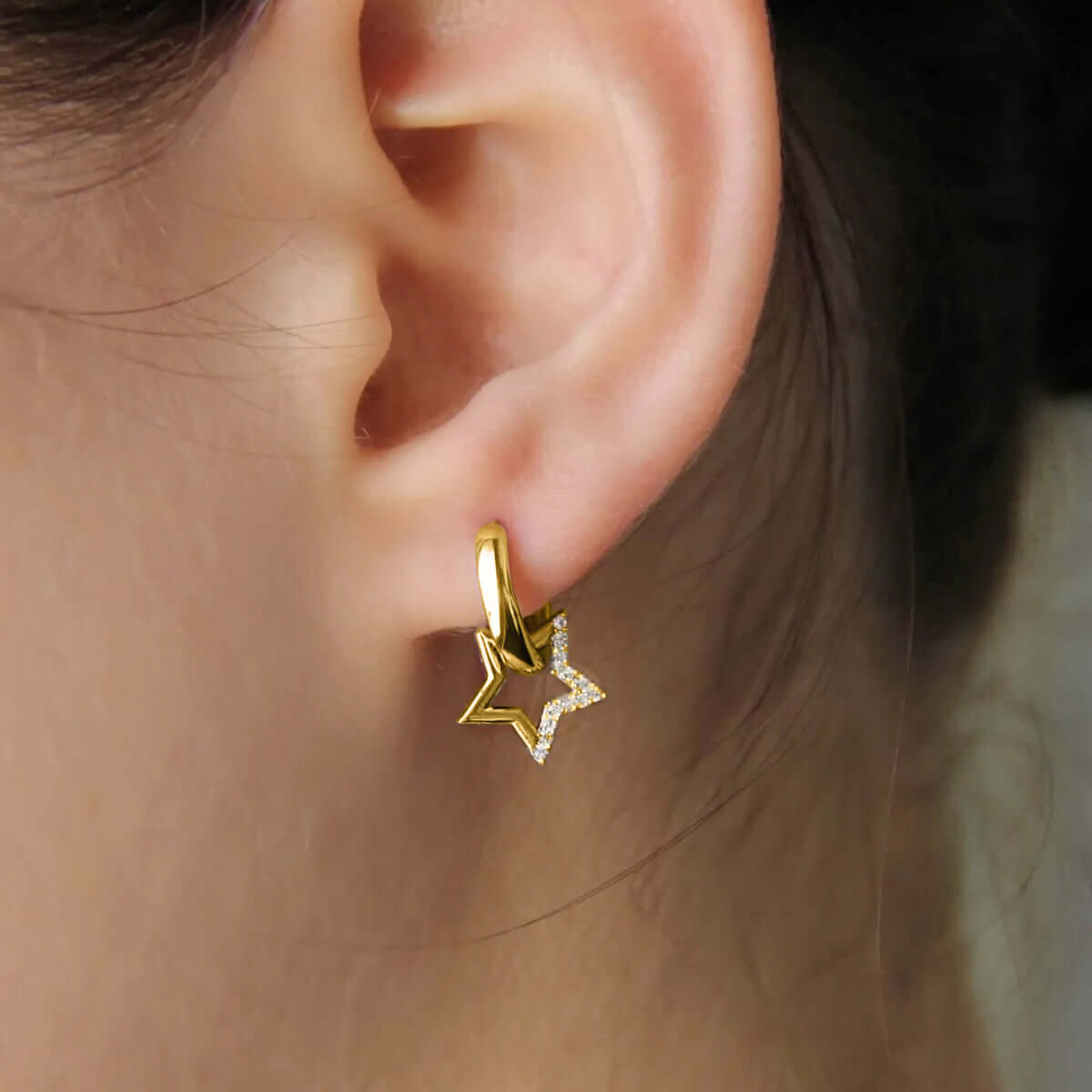 925 Sterling Silver Dangle Star Mini Hoop Earrings
