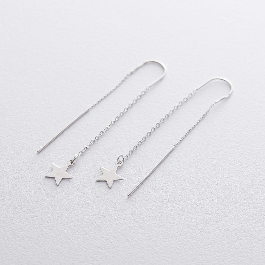 Threader Earrings with Star Charm 925 Silver Jewelry