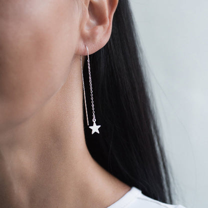 Threader Earrings with Star Charm 925 Silver Jewelry