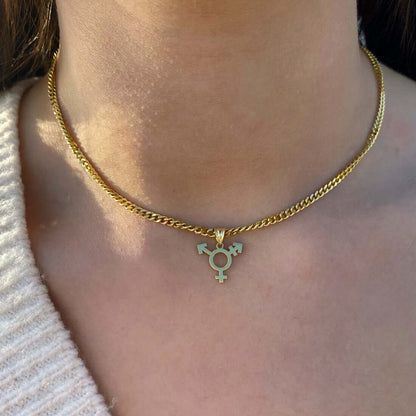 Silver Trans Necklace with Gold-Plated Cuban Chain Transgender Jewelry