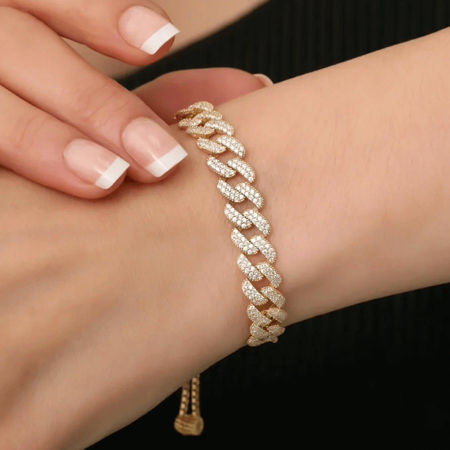 Stone Studded Cuban Link 925 Silver Chain Bracelet