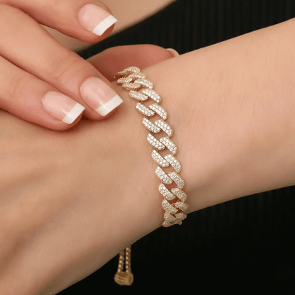 Stone Studded Cuban Link 925 Silver Chain Bracelet